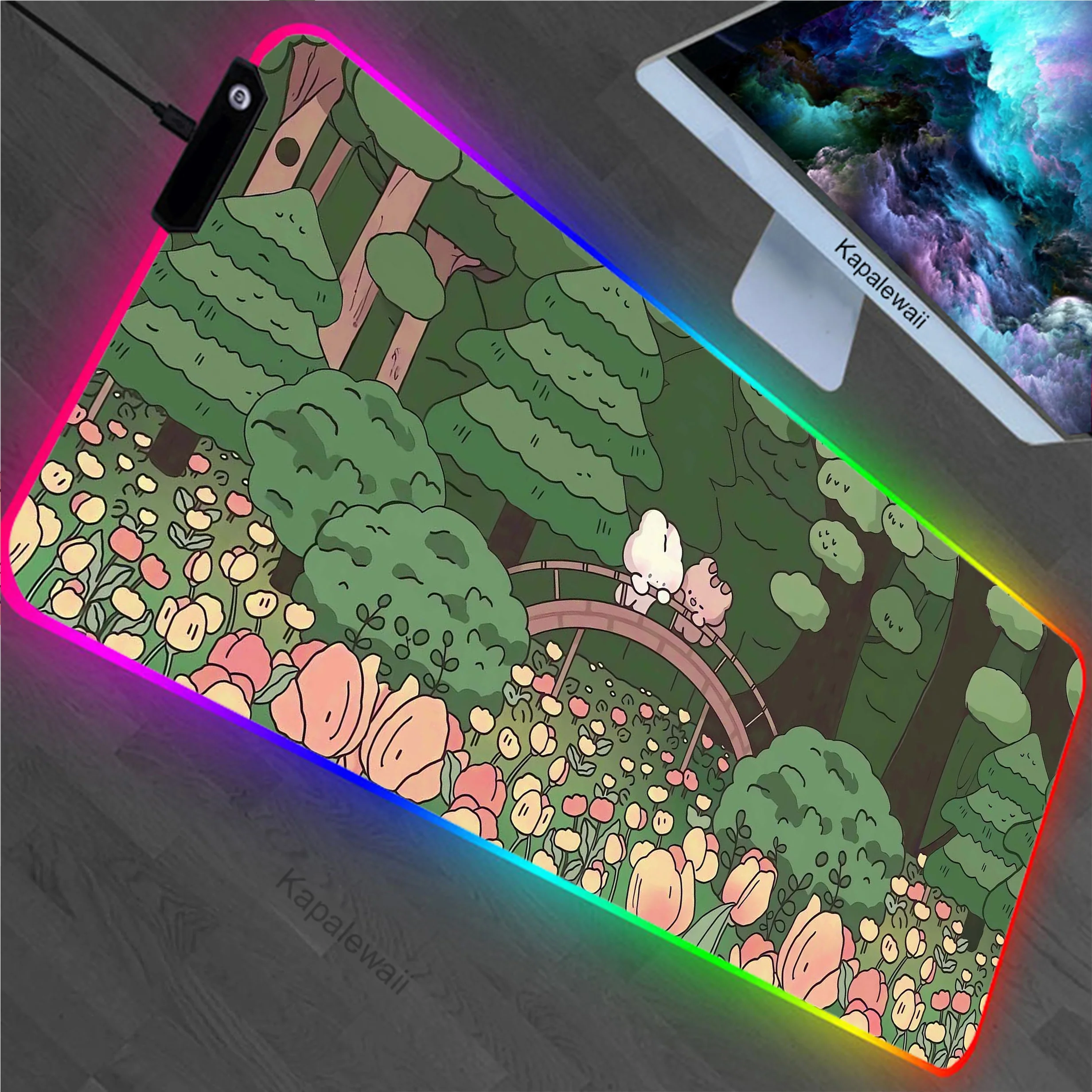 Cat Plant RGB Pc Gamer Mouse Pad Gaming Mousepad XXL Locking Edge Large Rubber Desk Mat Notebook Keyboard Pads Speed Mouse Mat