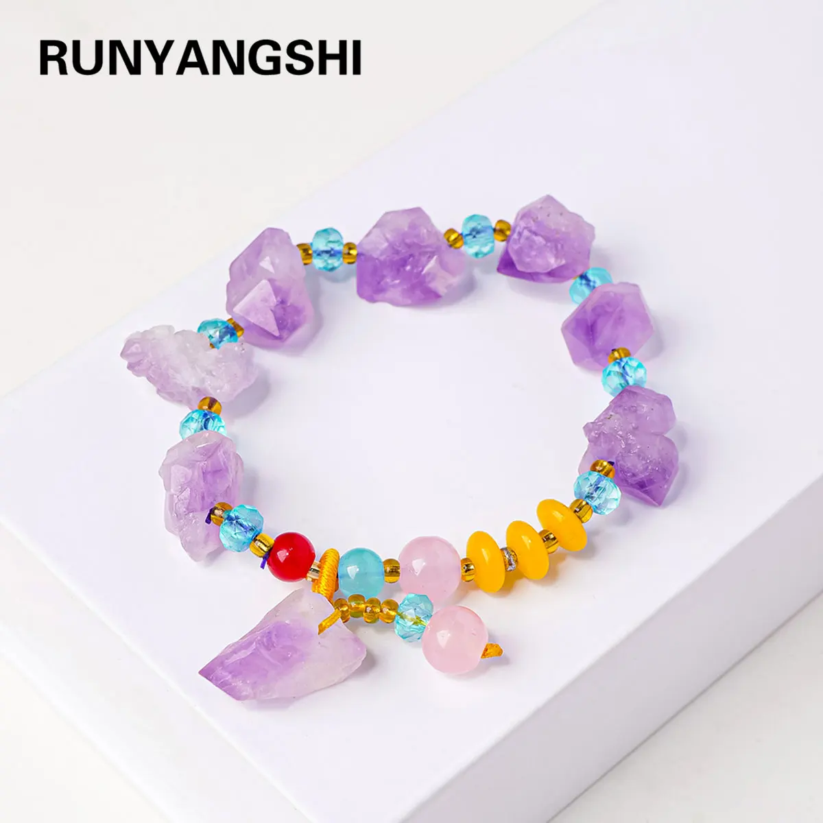 1pc Natural Lrregular Energy Gem Amethyst Tooth Crystal Bracelet Crystal Stretch Chip Beads Bangles Quartz Wristband For Women