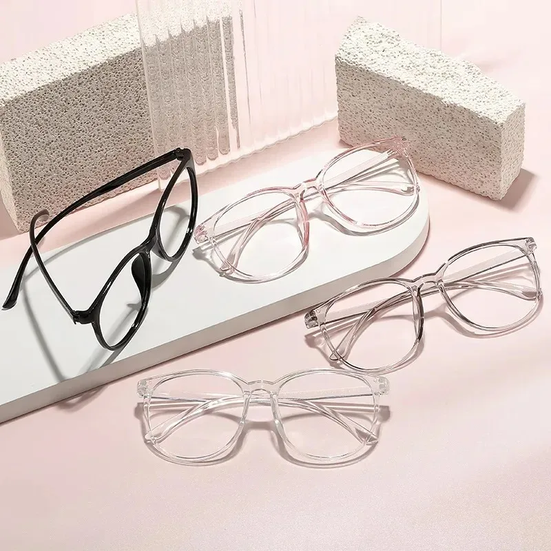 Round Large Frame Computer Glasses Women Man Anti Blue Light Optical Spectacle Flat Lens Eye Protection Plain Eyeglasses