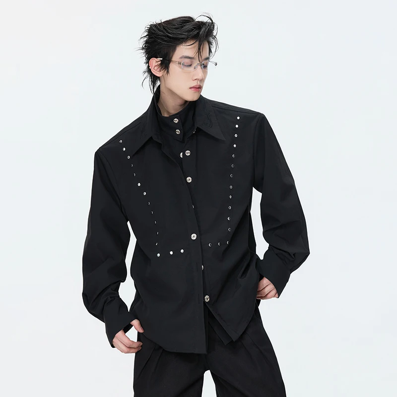 LUZHEN Design 2026 Spring New Rivet Metal Decorate Patchwork Long Sleeve Handsome Shirts Men's Trendy Shoulder Pad Tops JY8457