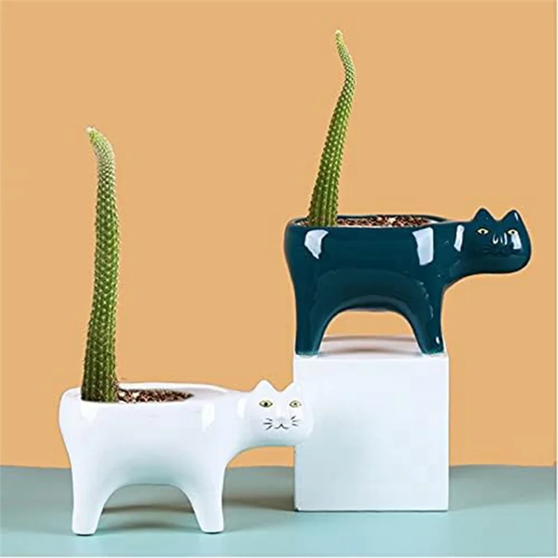 

Succulent Plants Pots Of 2 Colors Cat,Decorative Flower Planter Pot With Drainage,For Home