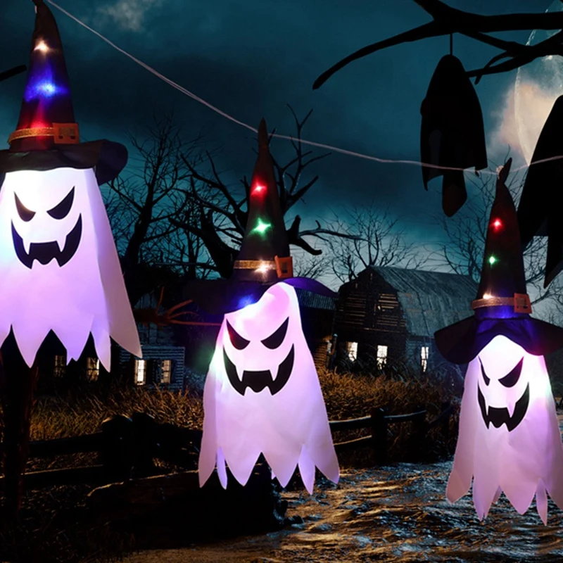 Decoraciones de Halloween para colgar al aire libre, sombrero de bruja iluminado, decoraciones para Halloween al aire libre, árbol, porche, patio
