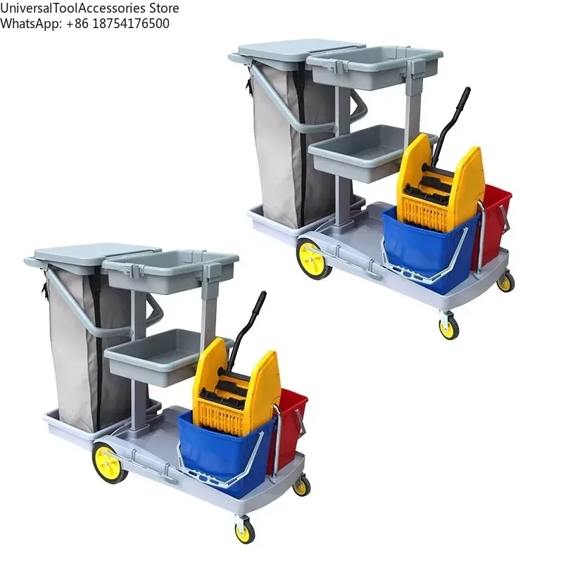 

Gray D-11D Multifunctional Hotel Housekeeping Plastic Cleaning Trolley/service Trolley With Lid