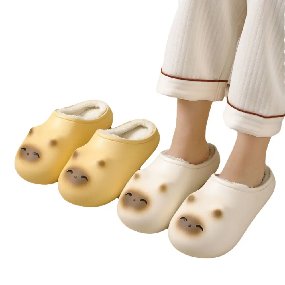 

Очаровательные водонепроницаемые тапочки-кошечки с закрытым носком, теплые, с узором кошачьей лапки, пушистые, на платформе, зимние