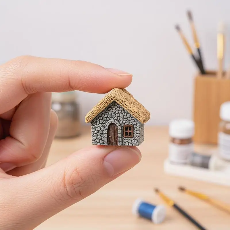 6Pcs Miniature Thatched Cottage Statues Retro Style Perfect for Dollhouse Decoration