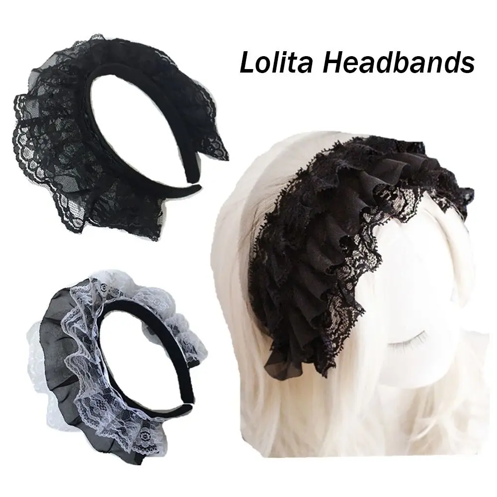 달콤한 세 겹 레이스 로리타 헤어밴드 메이드 코스프레 촬영 소품 러플 레이스 헤어웨어 로리타 헤어 후프 애니메이션 컨벤션