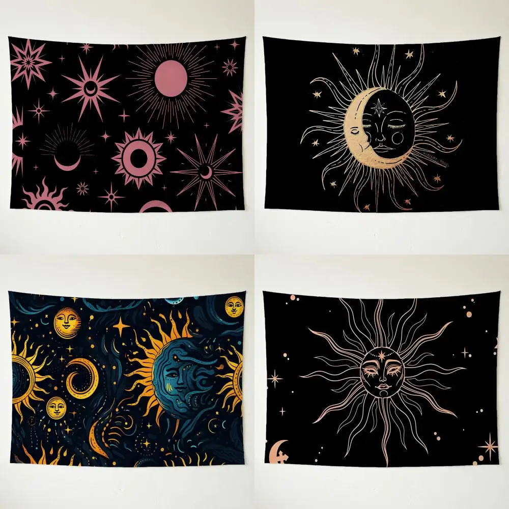 Elegant Sun Moon Horoscope Divination Tapestry Washable Soft Tapestry Wall Hanging Decor for Living Home Room Bedroom
