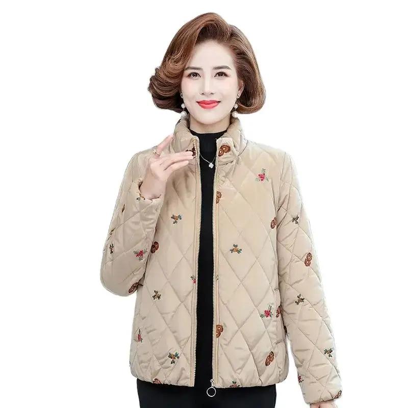 Autumn Winter Cotton Jacket Women New Loose Fur Stand-Up Collar Printing Coat  Outerwear Fashion Pocket Warm Overcoat Female