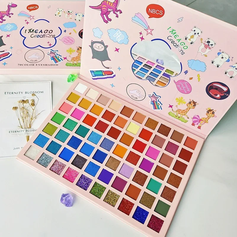 70 Color Cartoon Eye Shadow Plate Shimmer Matte Sequins Cos Stage Cute Makeup Eyeshadow Palette Beauty Glazed Cosmetics