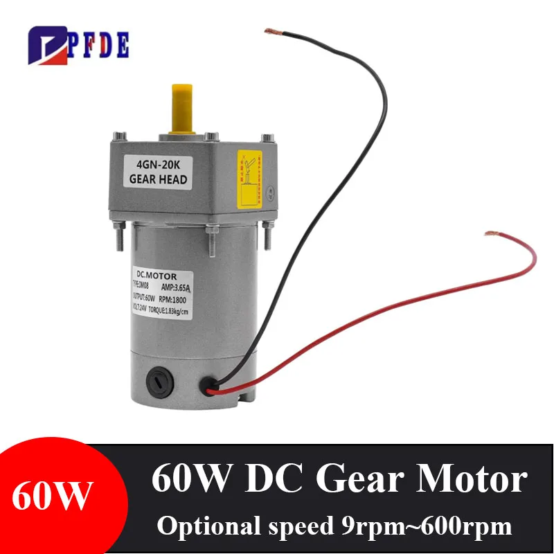 60W DC Reduction Motor+4GN Gearbox Adjustable Variable DC12V 24V High Torque Metal Gear DC Motor for CNC Industry