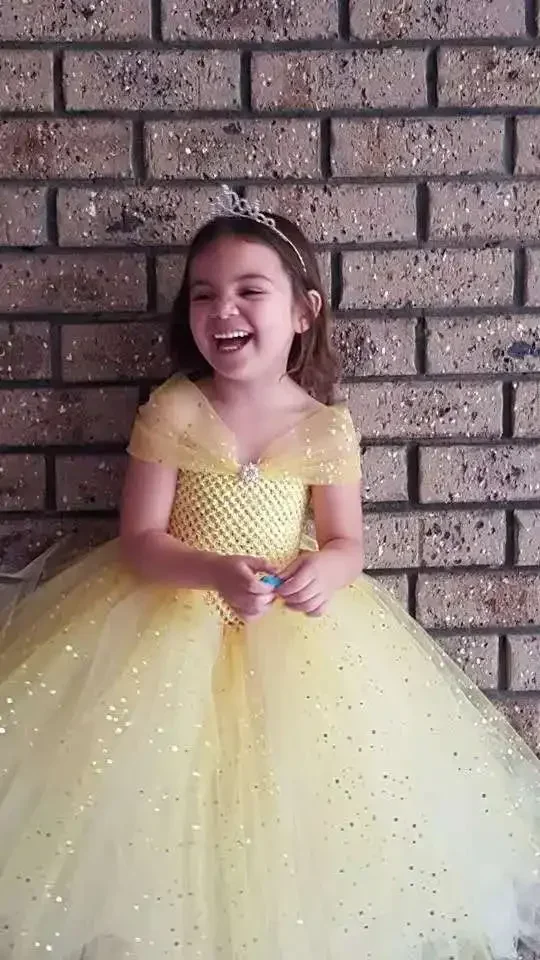 Elegant Yellow Girls Party Tutu Dress Princess Dress Stunning Yellow Glittery Tulle Baby Girls Tutu Dress Flower Girl Dresses