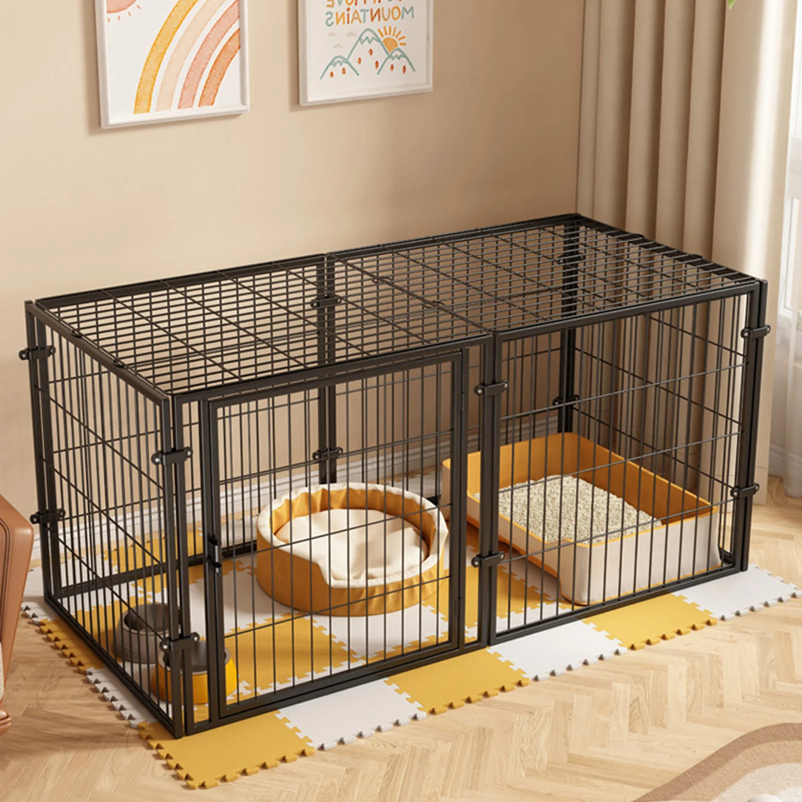 

48 Inch Kennel Cage Easy Assemble Heavy Duty Wire Dog Crates Metal Grid Dogs Cage Kennel Stackable for Puppies and Small Dog