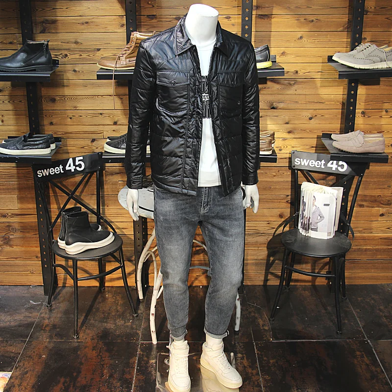 

Мужская приталенная пуховая куртка: модная, легкая, с воротником, теплая верхняя одежда для зимнего сезона, белая, с наполнителем из перьев