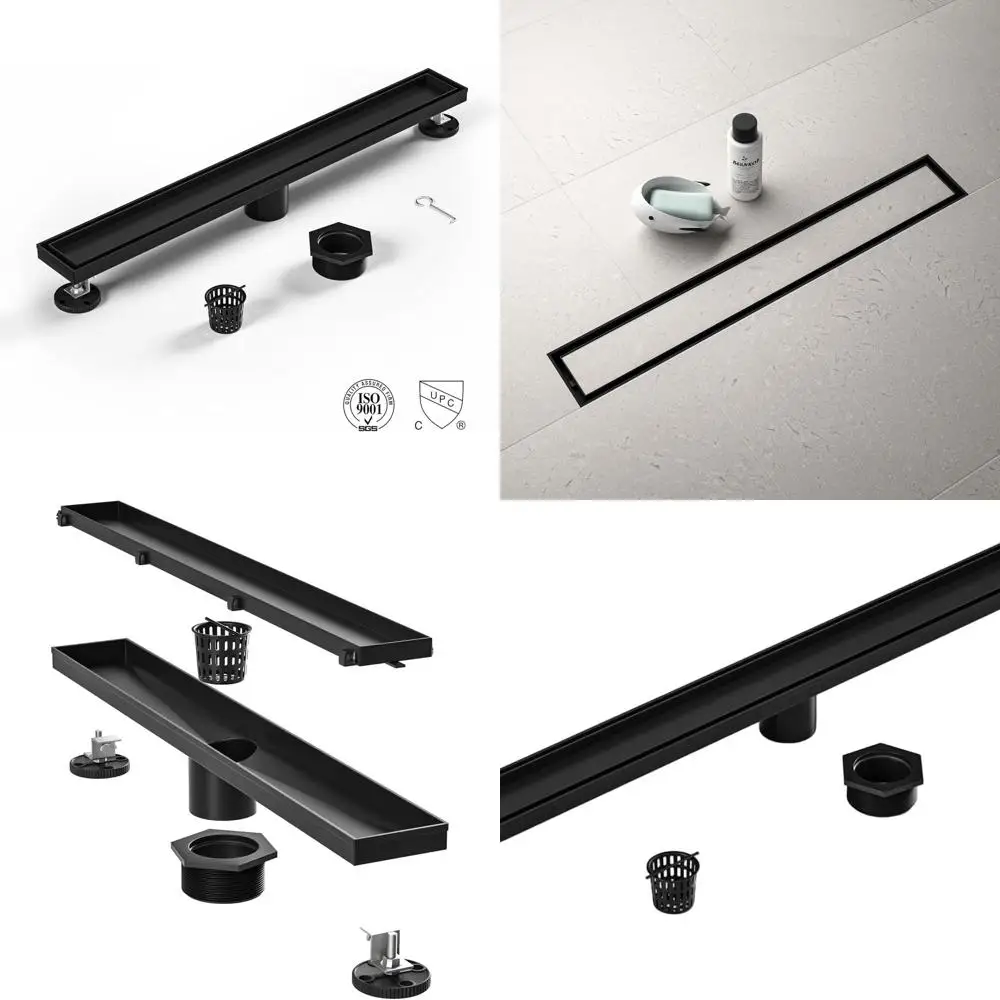 

32 Matte Black 304 Stainless Steel Linear Shower Drain | Quick Drain | Tile-Integrated | Hair Catcher | Drainage Key | Bathroom