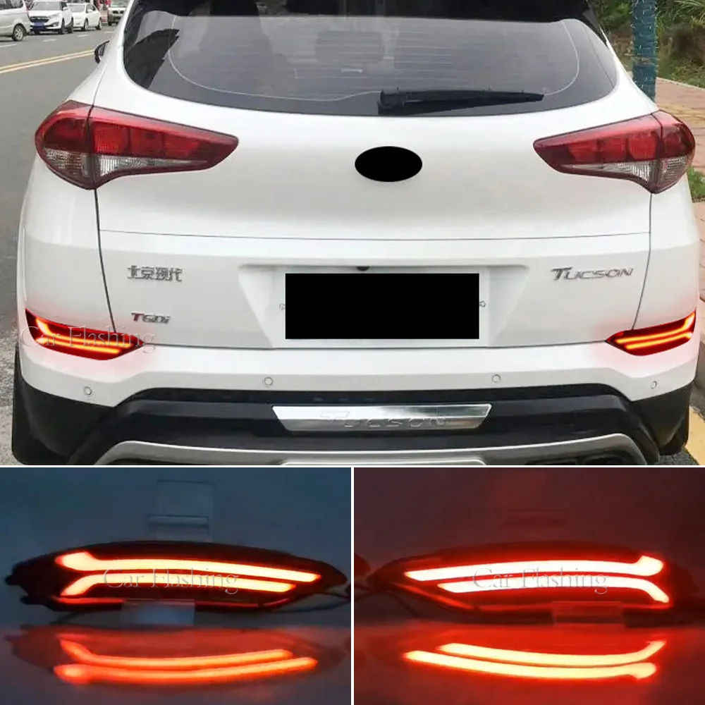 Car LED Reflector Light For Hyundai tucson 2015 2016 2017 2018 2019 2020 Rear Fog Lamp Dynamic turn Signal Brake Light