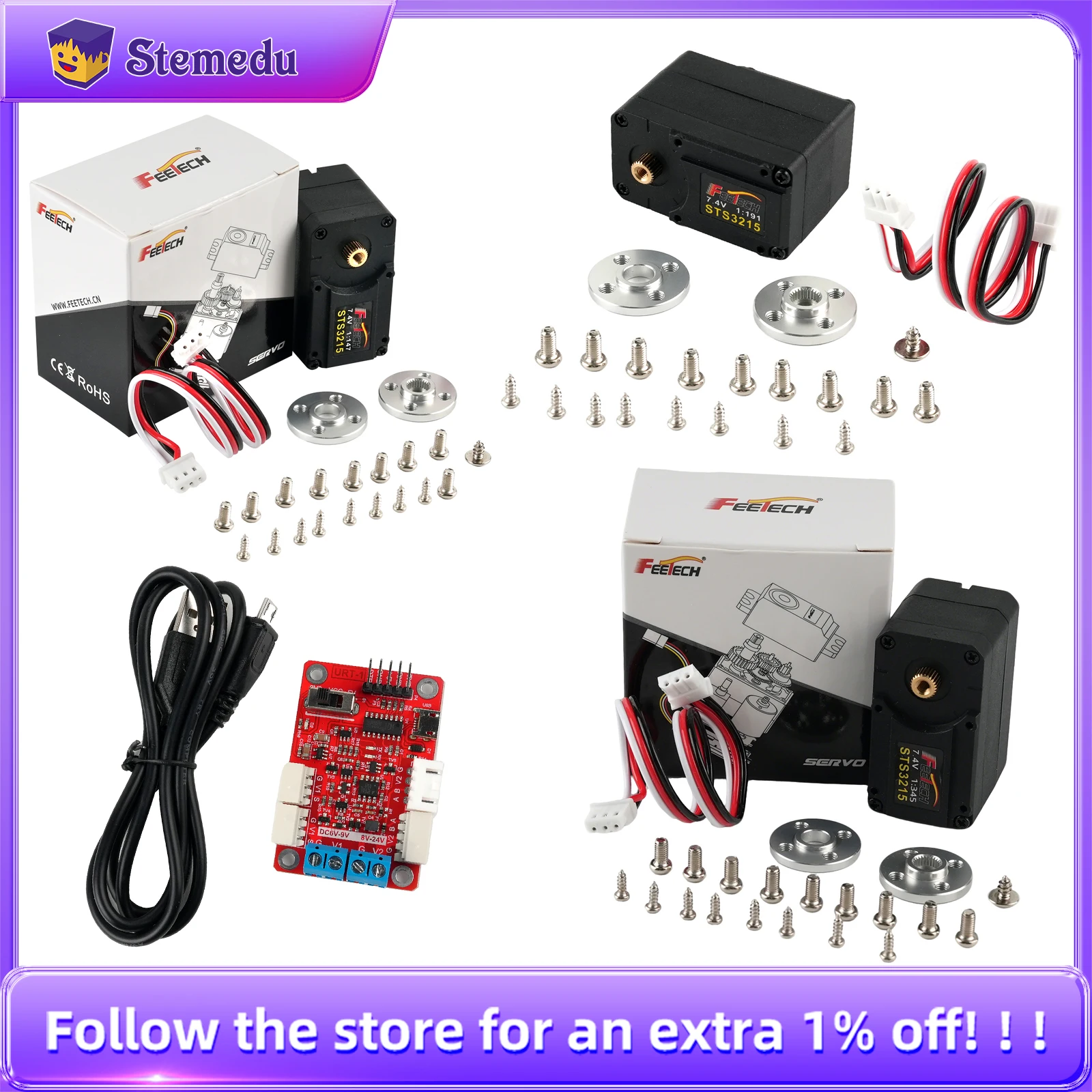 Feetech 7,4 V 19 kg ST-3215 serielles Bus-Servo 1/345 1/191 1/147 Getriebe Roboterarm magnetischer Encoder 360 °   für Roboterklemme SO-ARM100 URT1