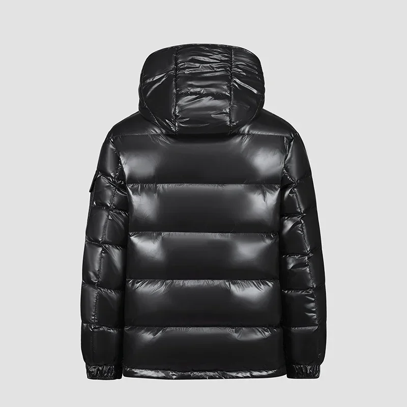 Fashion Brand Shiny Down Jacket Men Thick Padded Puffer Jackets Hooded White Duck Down Coats Men Outdoor Windproof Warm Overcoat