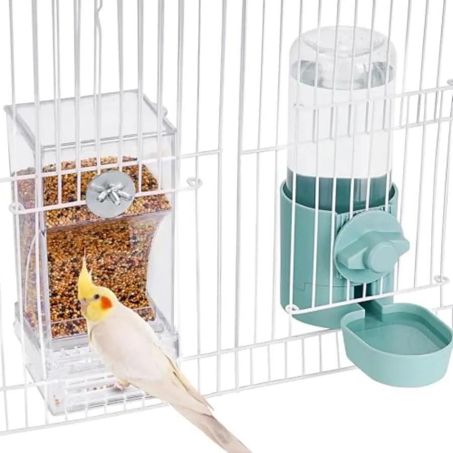 

No Mess Bird Feeder Water Dispenser Set, Bird Feeder for Cage, Cage Accessories for Cockatiels, Finches, Budgies and Canaries