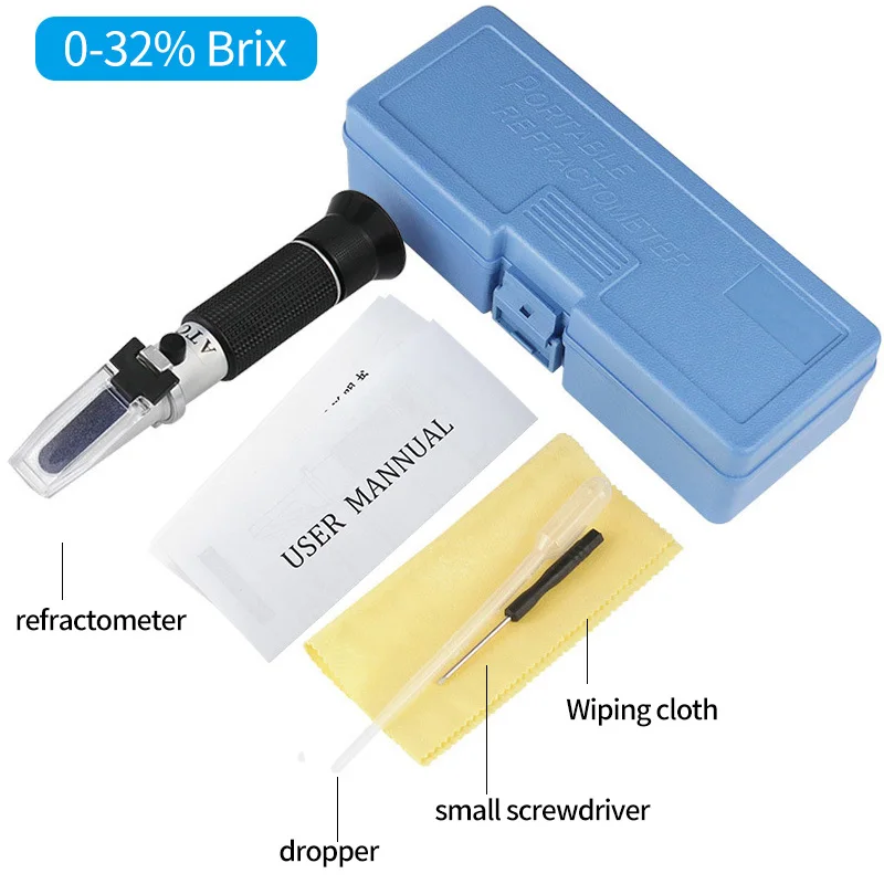 Handheld Refractometer Sugar Concentration Meter Densimeter 0-32% 0-90%Brix Saccharimeter Sugar Tester Fruits Grapes ATC