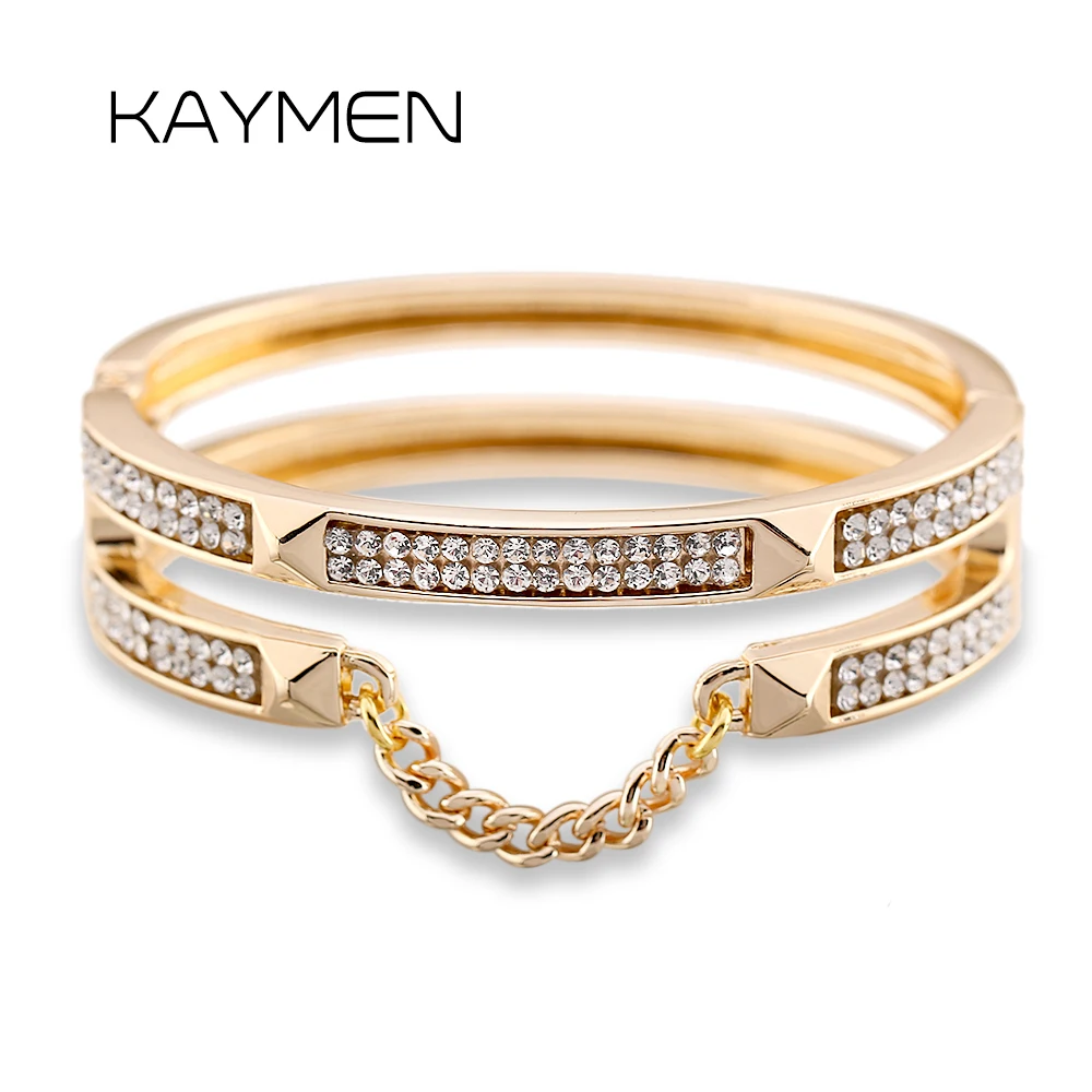 

Exquiste Gold Color Inlaid Rhinestones Chains Zinc-alloy Fashion Bangle Bohemia Statement Cuff Bracelets for Women Engagement