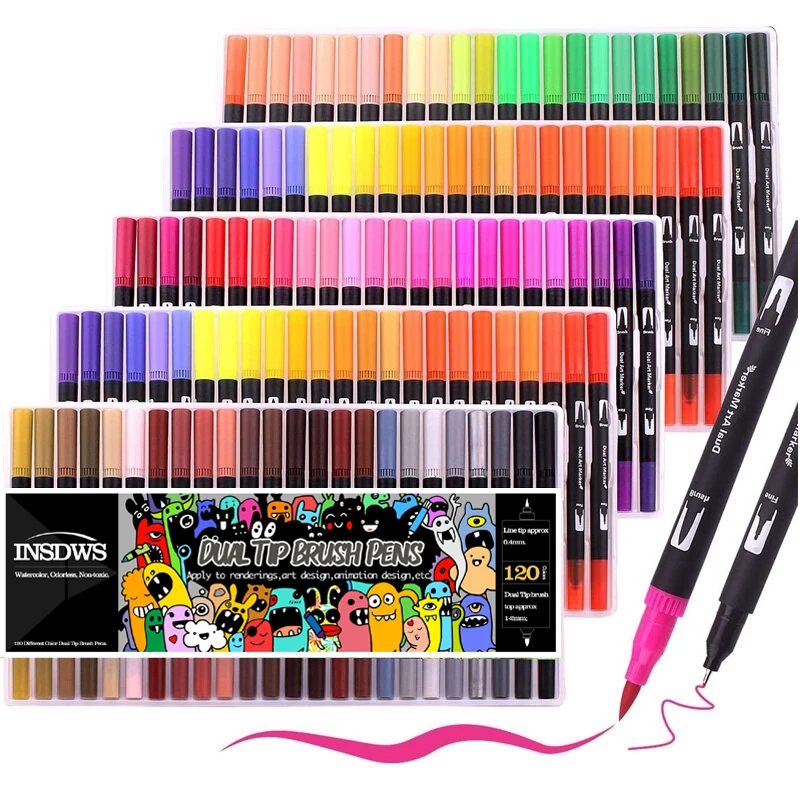 

120 Colors Coloring Pens Dual Tip Brush Pens Brush Fineliners Pens Art Marker for Drawing Sketching Painting Calligraphy