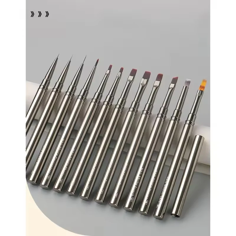 

Nails Art Brush Pen 3D Tips Pattern Metal Bar Nail Art Brush 12pcs Liner Brush for Long Lines Thin Details Fine Drawing