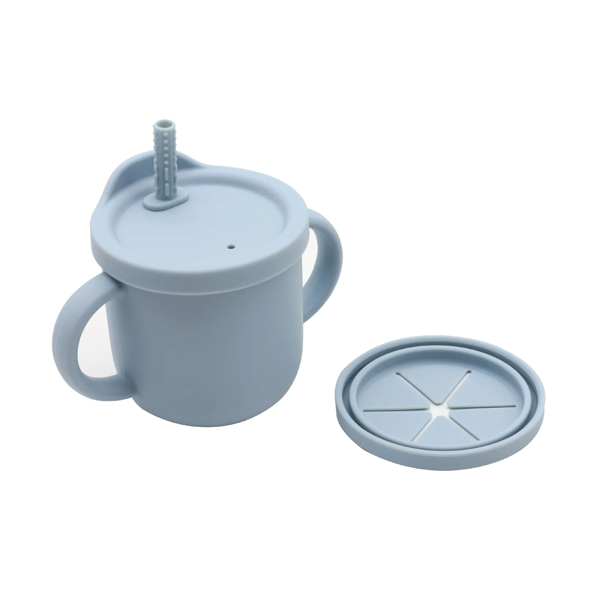 BPA 2 tapas a prueba de salpicaduras Sippy Drinking Cup, tazas de aperitivos para bebés con pajita