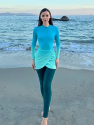 3pcs Muslim Burkini Modest swimsuit Gradient Green long sleeved Ladies Swimwear  beach swimsuit three-piece swimsuit SPF50+