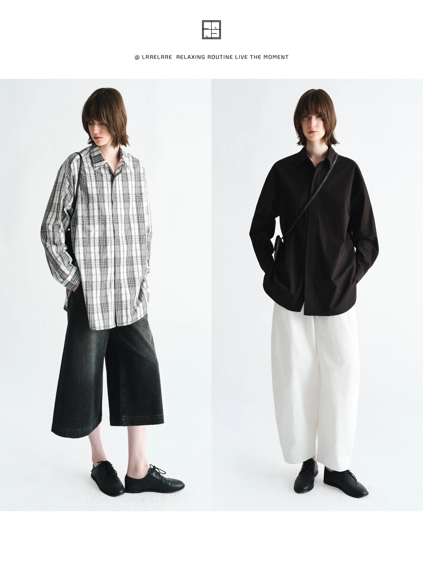 

LRRE Lightweight Color-Knitted Cotton irt Women's Loose Fit Medium-Length Stand-Collar Button-Down Anti-Wrinkle irt