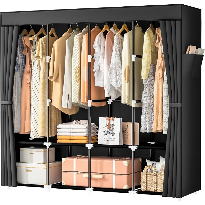 

Wardrobe Closet, 66 Inch Portable Closet for Hanging Clothes, Large Capacity Clothes Rack Organizer with Cover