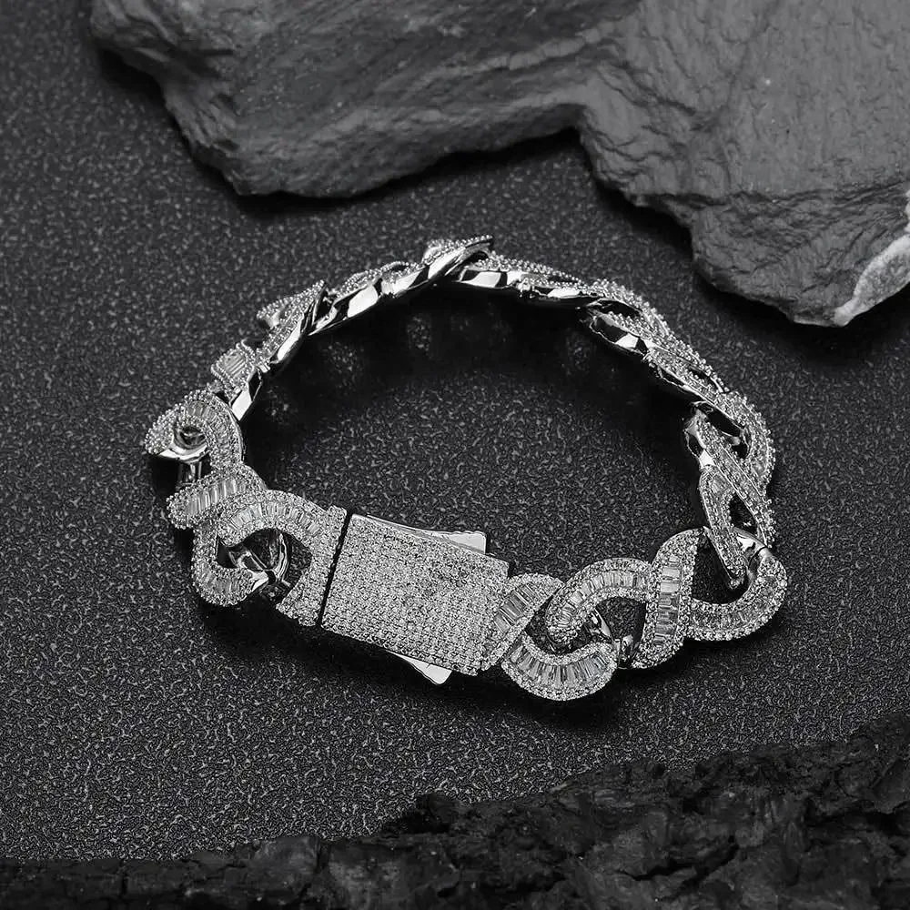 Cuban Bracelet Silver Mixed T-square Zircon Unlimited 8-character Cuban Hip-hop Jewelry High-end Men