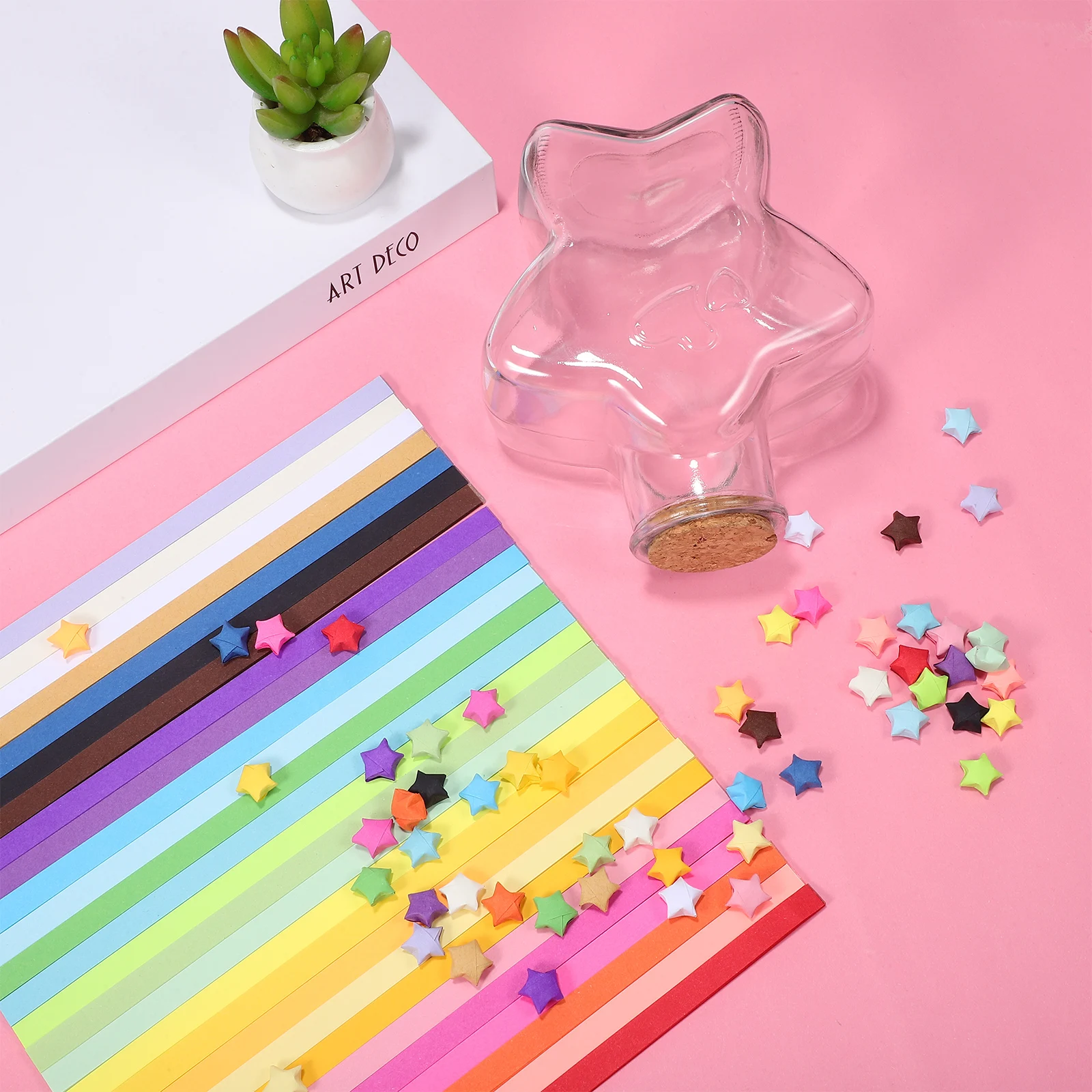 

540pcs Decoration Colorful Paper Strips Glass Bottle Set Romantic Room Decor for Birthday Confession Gift