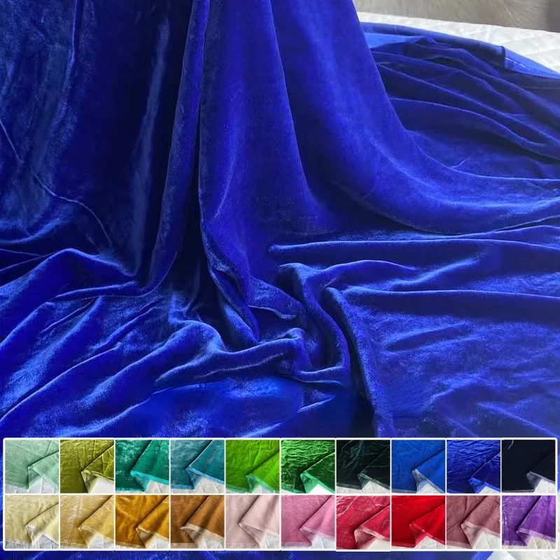 114-140cm Wide High Quality Silk Velvet Fabrics Lady Dress by the Yards Soft Cloth Goods Sapphire Blue Red Black Green Purple