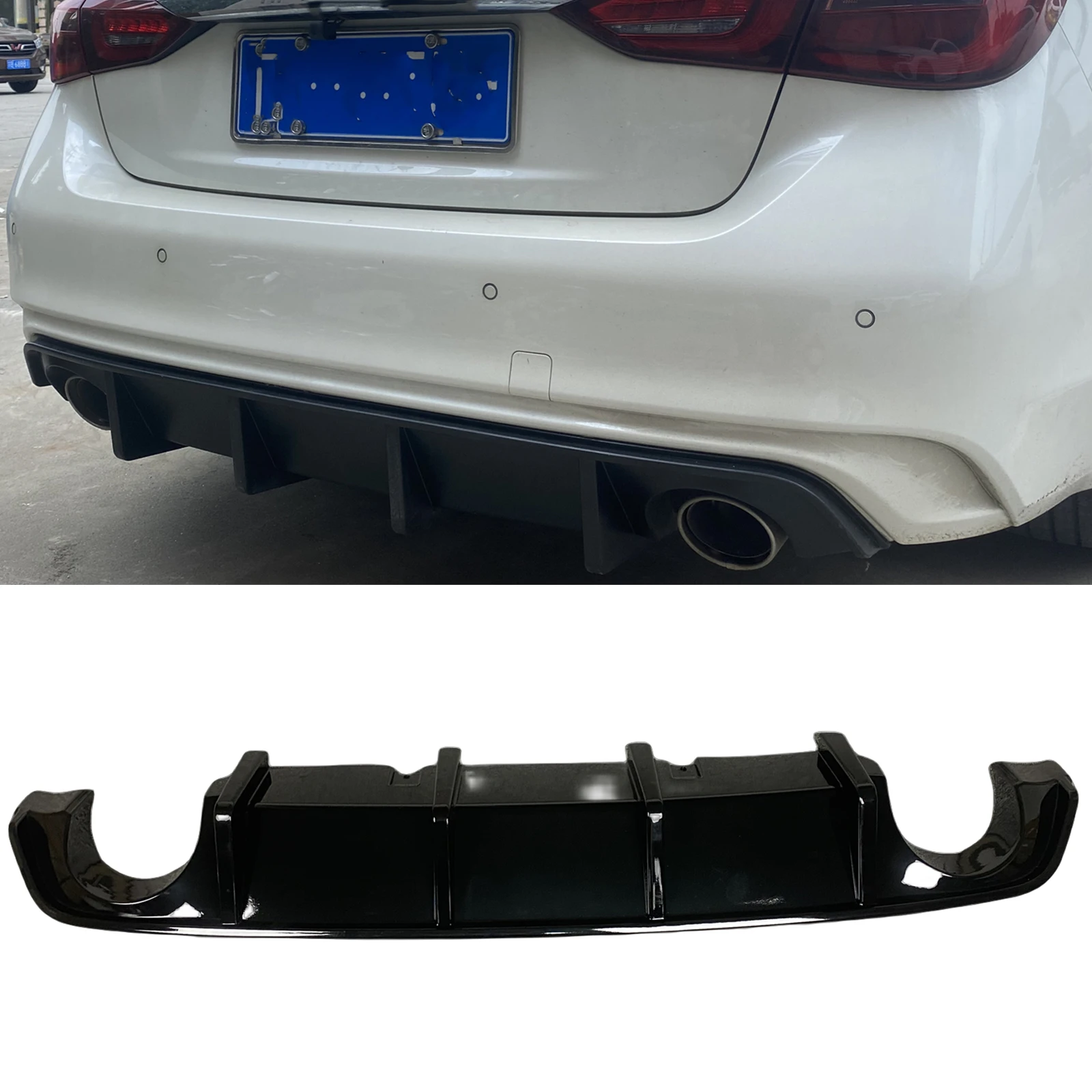 

Rear Bumper Diffuser Lip For Infiniti Q50 2014 2015 2016 2017 Gloss Black/Carbon Fiber Look Boot Lower Body Spoiler Protector