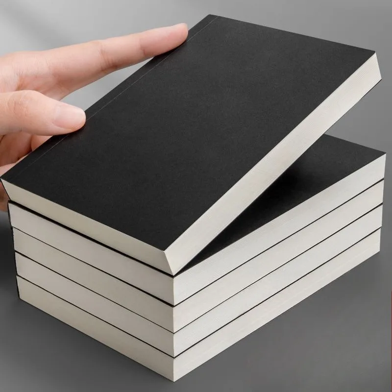 A6 bolso engrossado caderno 256 páginas 128 folhas linha em branco grade páginas internas preto kraft papel capa pequeno bloco de notas