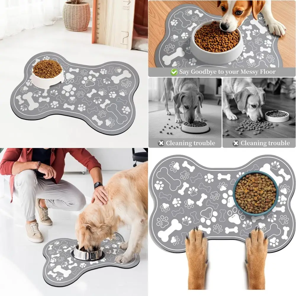 Tapis de nourriture pour chien et chat, tapis d'alimentation en forme d'os pour animaux de compagnie, napperon à bol d'eau à absorption rapide avec support en caoutchouc, résistant aux taches au sol intérieur