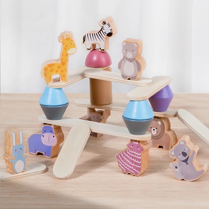 Animal Stacking Balance Educational Toys Animal Cognition Children Montessori Gift Wooden Animal Blocks