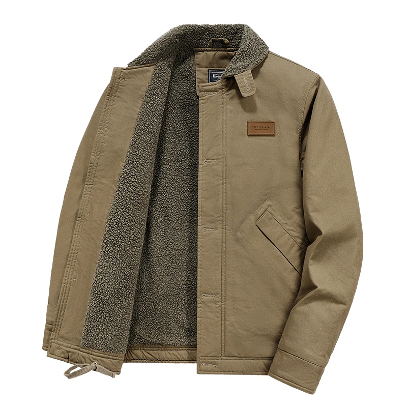 

Men's Warm Thick Lamb Wool Cotton Jacket Autumn Winter Fleece Lined Casual Coat Outerwear for Cold Weather