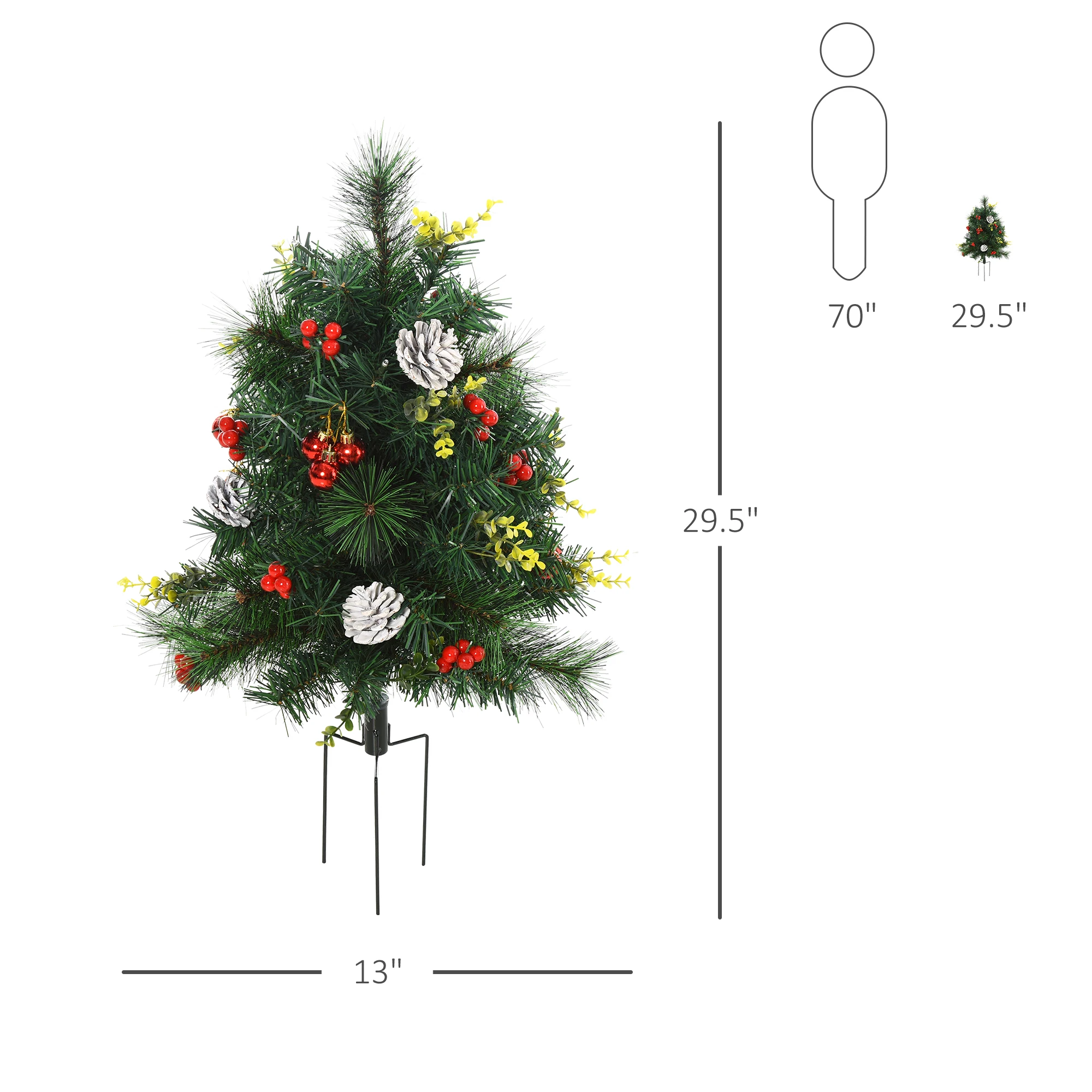 Homcom 22.5in Christmas Tree 2-Pack Outdoor Pre-Lit Artificial Pine Cordless with 24 Warm White Lights and Stakes