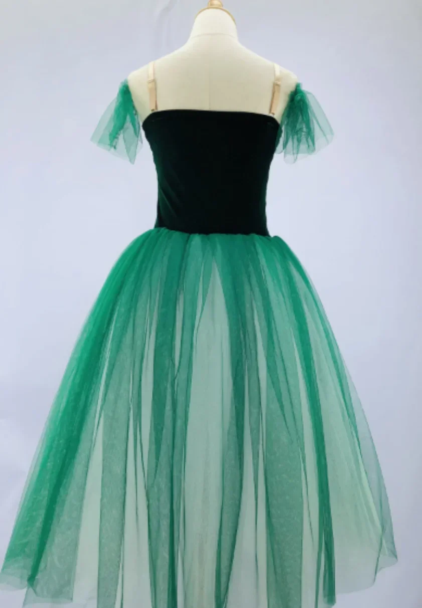 Tutú de Ballet largo y romántico para niña, traje de actuación, faldas de tul, Ropa de baile, color verde, novedad