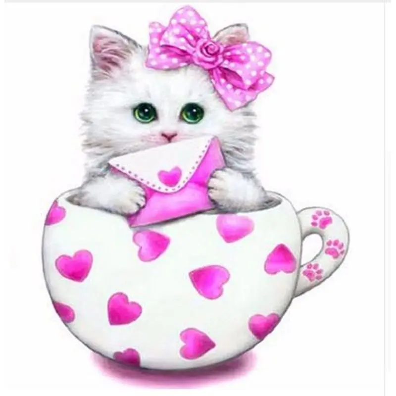 

GATYZTORY Teacup Cat Diamond Embroidery Sale Diamond Painting Full Drill Square Round Rhinestones Pictures Diamond Mosaic Beadwo