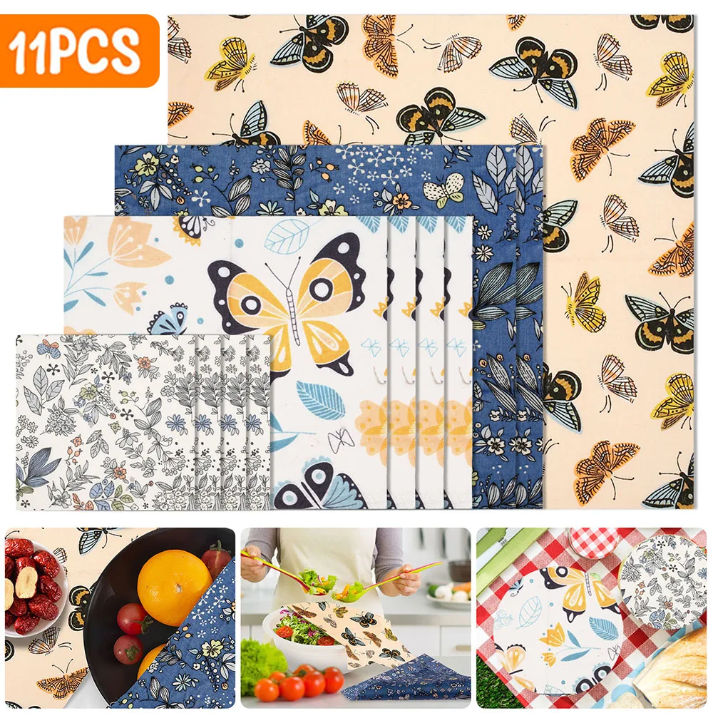 11Pcs Beeswax Food Wrap Multi-size Beeswax Wrap Environmental Organic Cotton Wax Cloth Reusable Household Kitchen Picnic Wrap