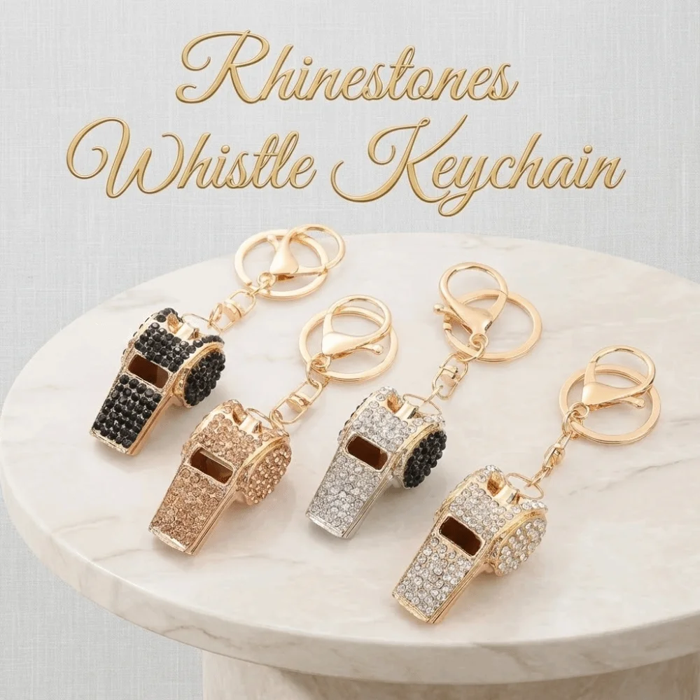 Luxury Rhinestones Whistle Keychain Creative Blingbling Metal Whistle Key Chain Wear-resistant Fashion Referee Whistle