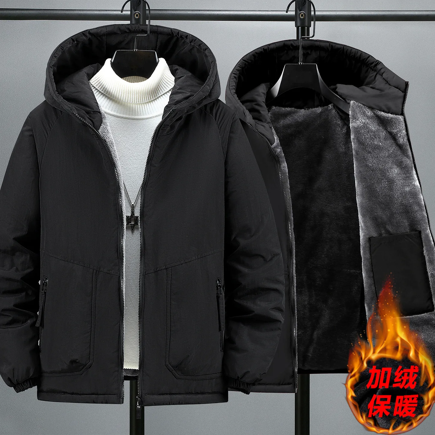 

New men's insulated cotton jacket, winter casual men's fashionable cotton coat with hood, men's large-sized clothing