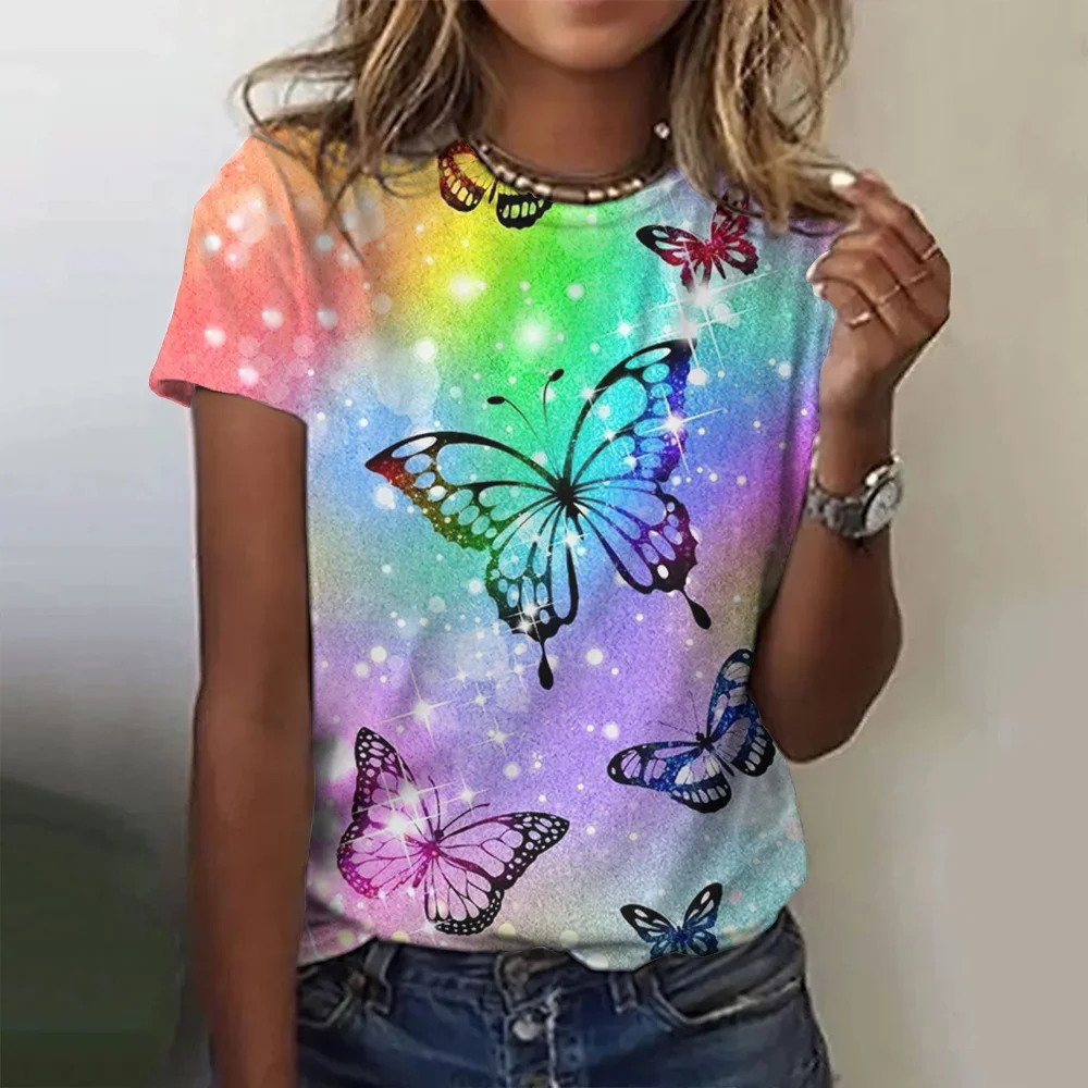 

Women's T Shirt New O-Neck 3d Butterfly Print T-shirt Summer Fashion Short Sleeve Tops Oversized Summer Top Female Clothing Y2K