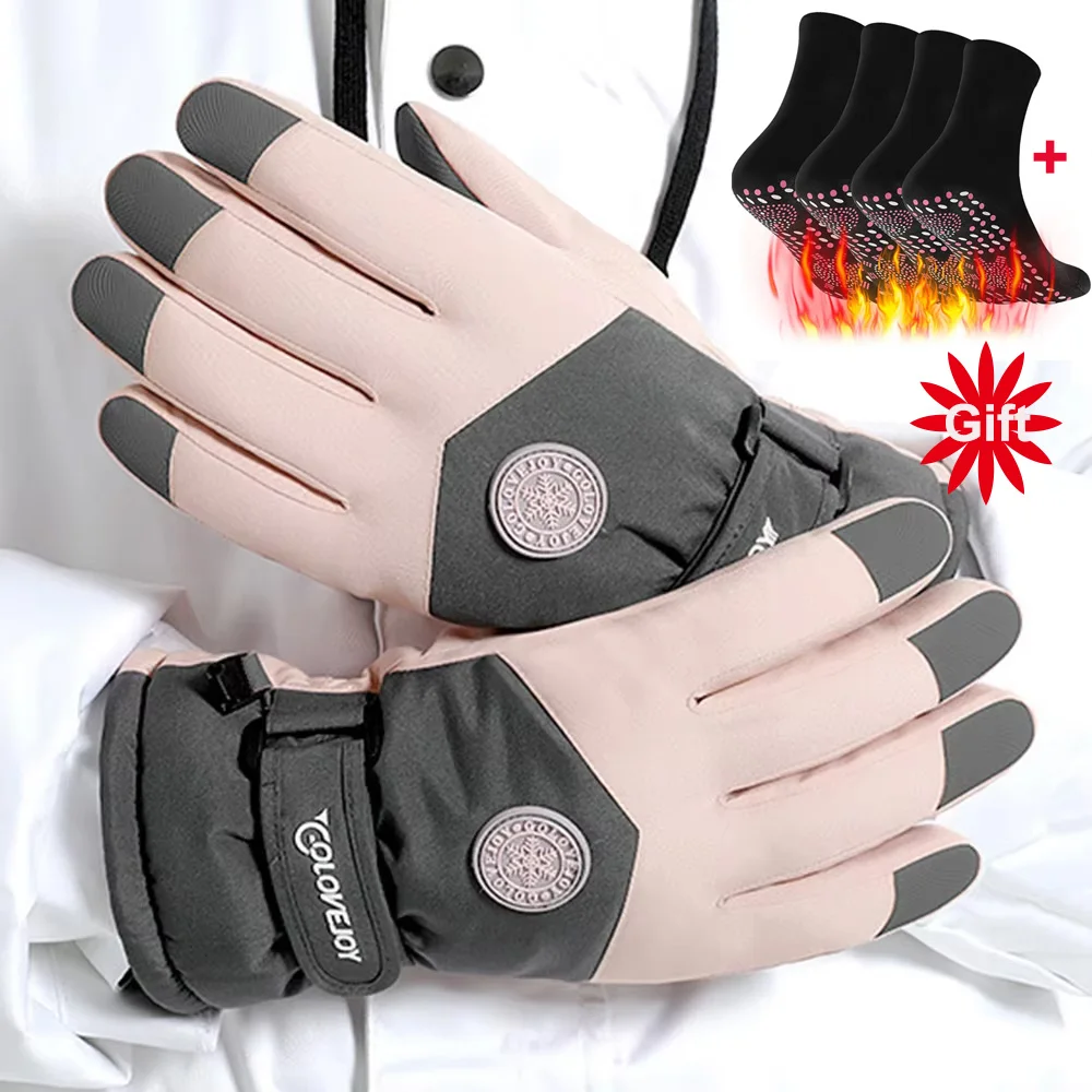 

Снежные лыжные перчатки с сенсорным экраном + 1 пара самонагревающихся носков, холодные/ветрозащитные термоперчатки с флисовой подкладкой для мужчин и женщин, велосипедный мотор