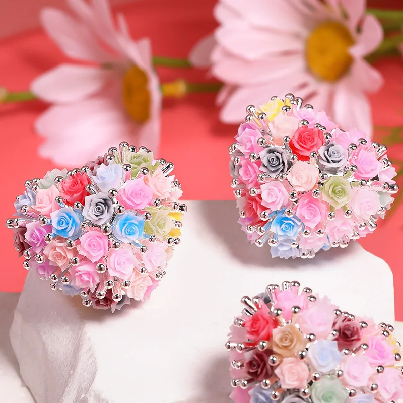 

Newest 5pcs 29*34mm Colorful Resin Flowers Decorated Love Heart Shape Acrylic Jewelry Beads Fit Bracelet Necklace Earring Pen