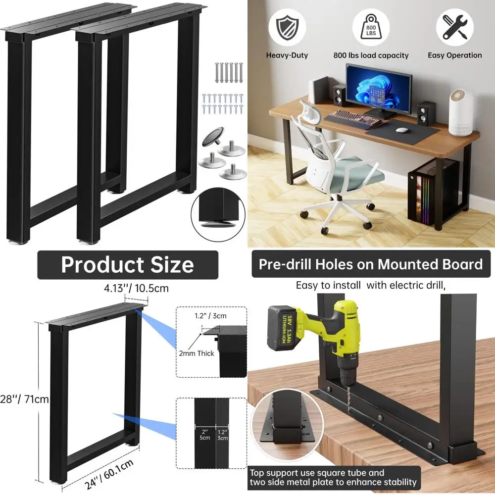

Сверхмощные металлические ножки стола, высота 28 x 24, ширина, подходят для обеденного стола, скамейки, журнального столика, черного железа в индустриальном стиле DIY L