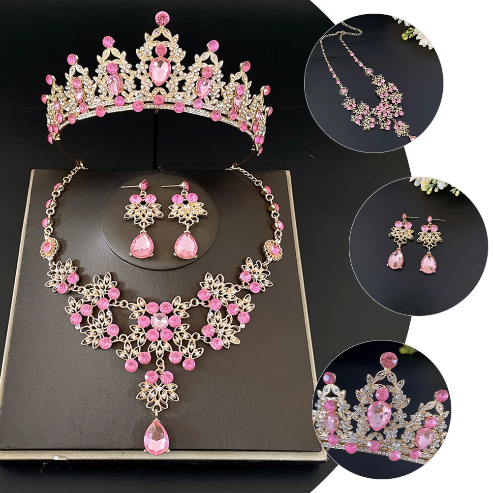 

Bridal Jewelry Set Crown Necklace Earrings Wedding Accessories Tiara Costume Party Engagement Gift Women Girls Blue Durable