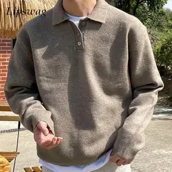Vintage Polo Collar Buttoned Sweater Men 2025 Spring Casual Solid Color Knitting Jumpers Mens Streetwear Fashion Knit Polo Shirt